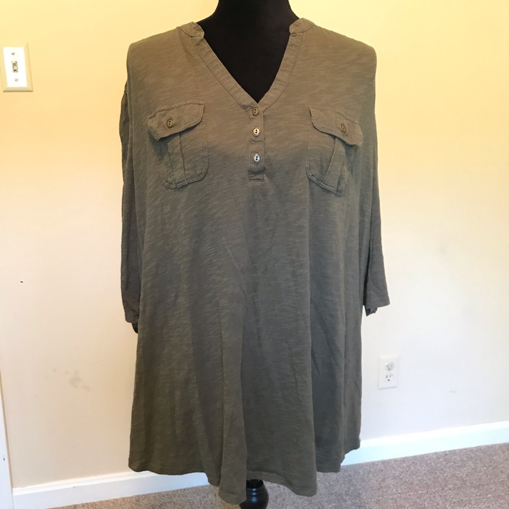Womens 4XL Olive Henley Blouse